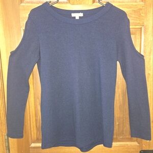 Zenana Outfitters: Long Sleeve Cold Shoulder Sweater, Navy Blue, Small, Soft